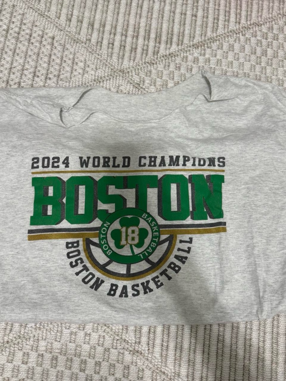 Boston 2024 World Champions Gray T-Shirt - Green & Gold Graphic